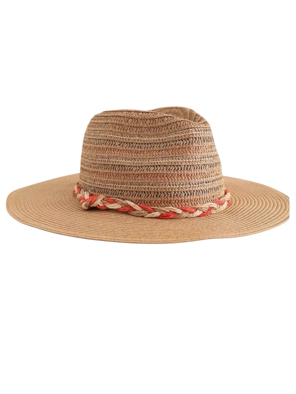 New David and Young Tan Orange/Cream Braid Accent Panama Sun Hat
